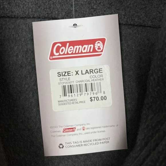 Coleman Mens Polar Fleece Shirt Jacket Size XL Gray Button Front Chest Pockets - Picture 5 of 8